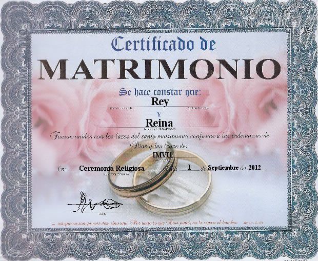 Certificado de Matrimonio Rey y Reina