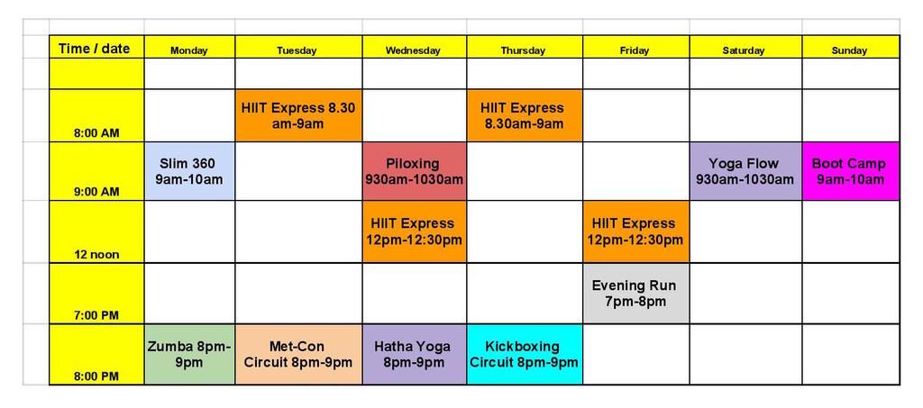 24 Hour Fitness Schedules