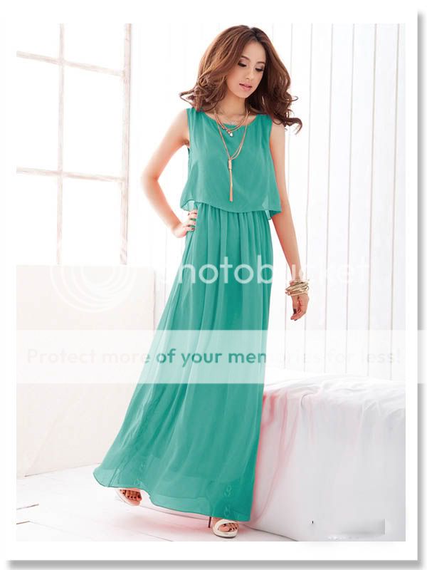 AB105 women girl boho style sleeveless long maxi summer dress green 