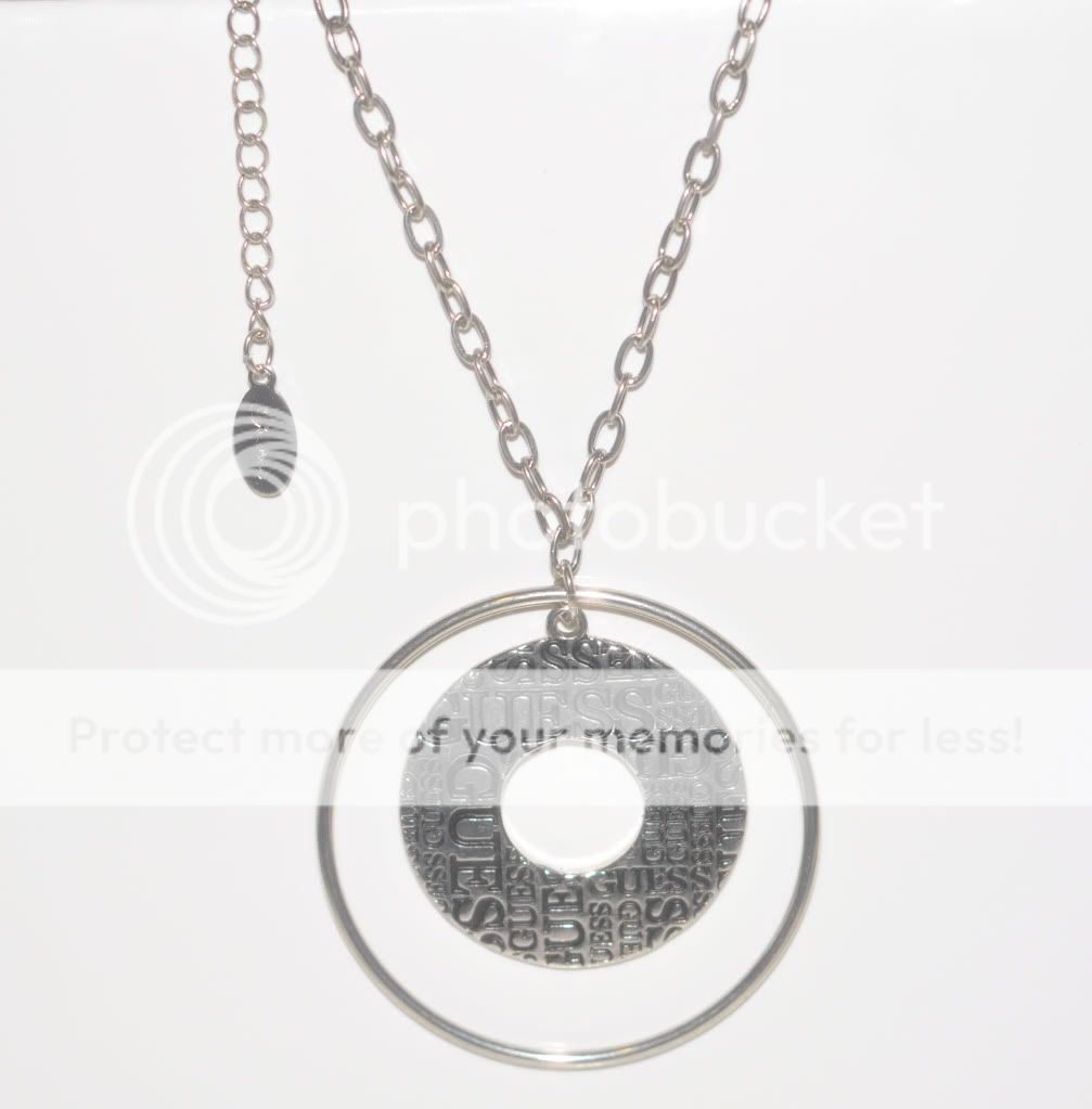 Guess Necklace Silvertone Guess Print Circle Guess Black Silver Chain 
