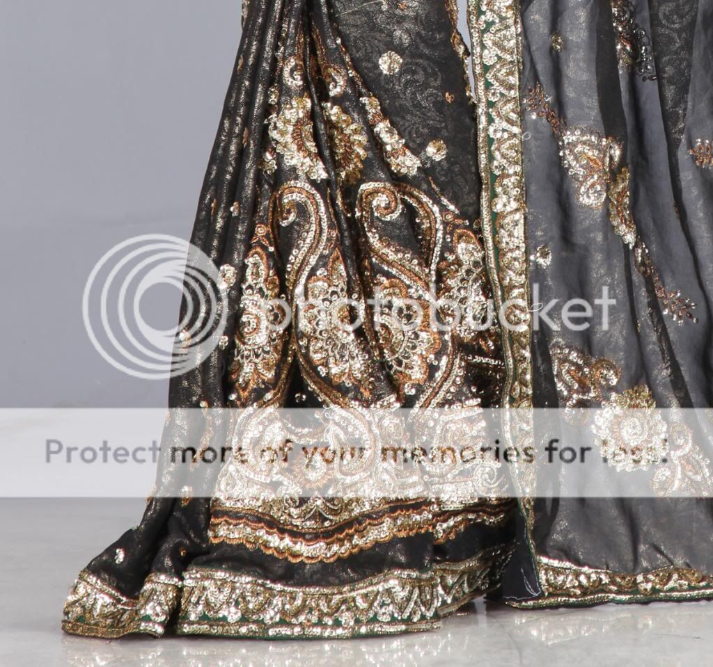 Black Partywear Heavy Sequin Embroidery Sari Saree Wrap  